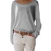 Solid Color Casual Round Neck Long Sleeve Women Knitted T-shirt Bottoming Top