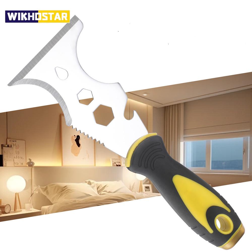

Multi Use Putty Knife Stainless Steel Paint Scraper Tool Wallpaper Can Opener Cleaning Paint Rollers Home DIY Yellow