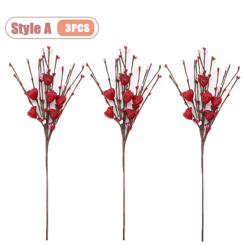 1-10PCS Valentines Decor Artificial Flower Berry Branches Heart Shape Berry Fake Flowers Anniversary Wedding Home Decor