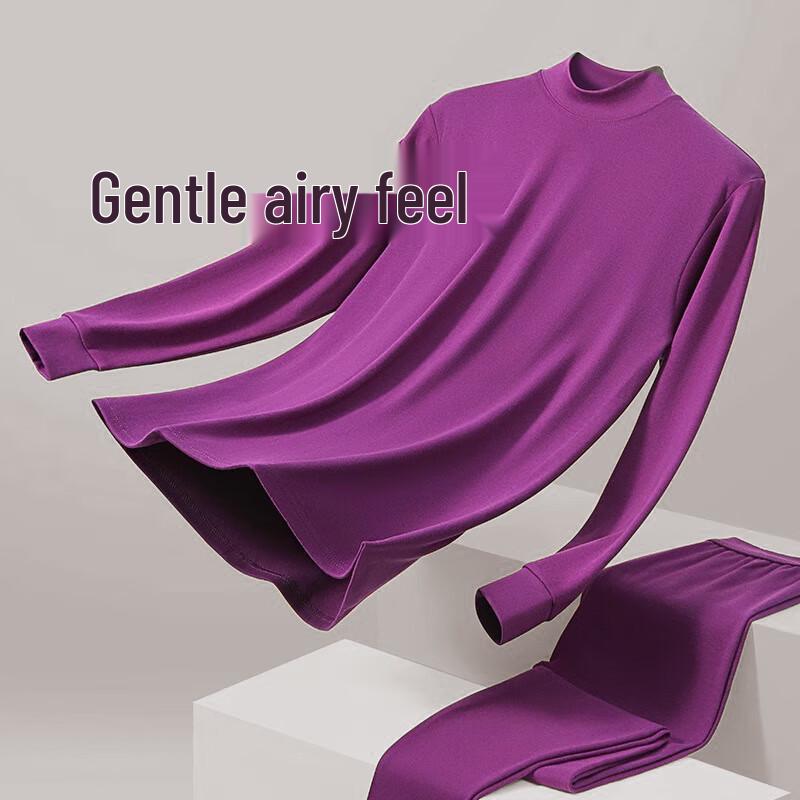 Langsasha Women's Mid-Neck Cotton Thermal Underwear Set