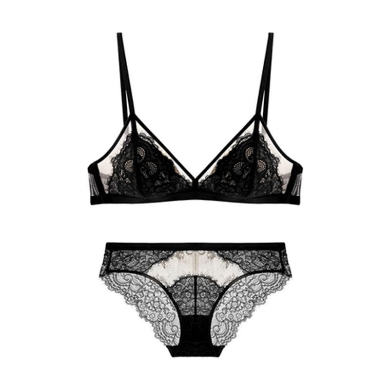 French no steel ring lace sexy pure desire underwear bra set bra thin triangle cup gather small chest