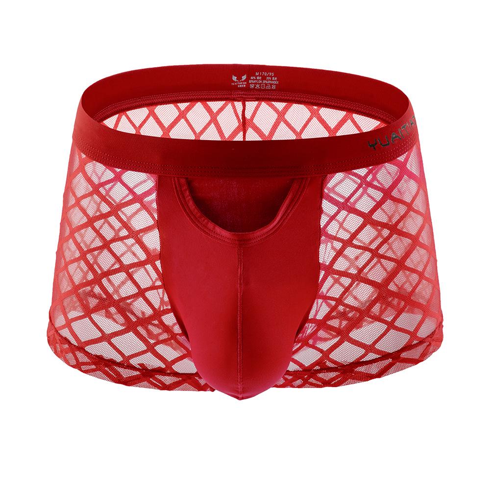 Spot Plus Size Men's Breathable Lace Mid-Waist Boxer Briefs