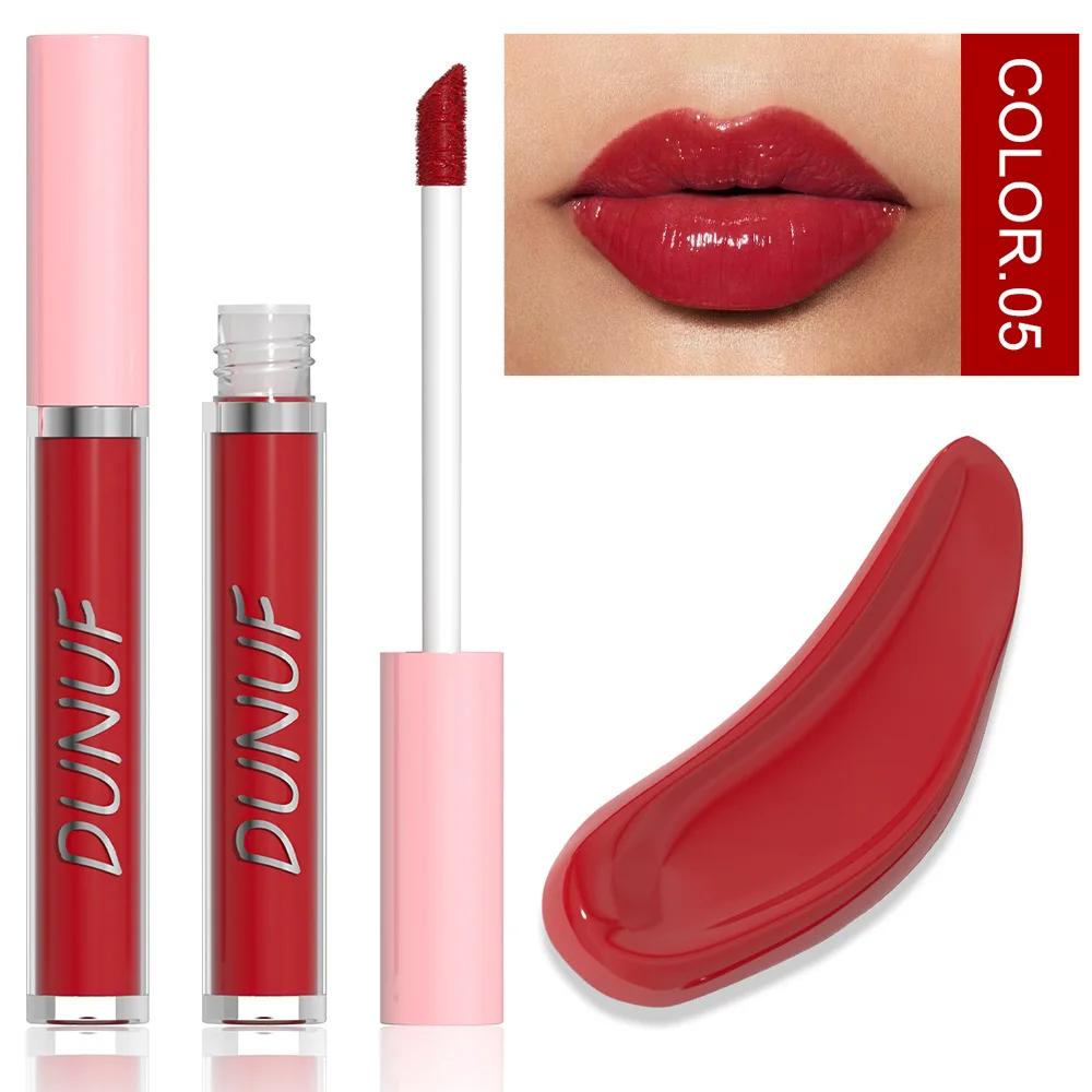 DUNUF Water Light Lip Glaze Mirror Glass Nude Pink Brown 16 Colors Highly Pigmented Lip Gloss Hydrating Sexy Red Lipstick Makeup