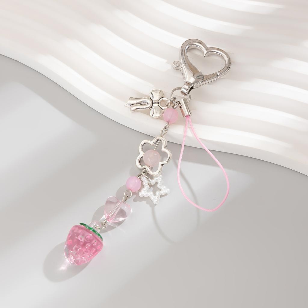 Y2k Fashion Flower Star Love Bow Strawberry Pendant Acrylic Keychain Student Women's Bag Backpack Pants Chain