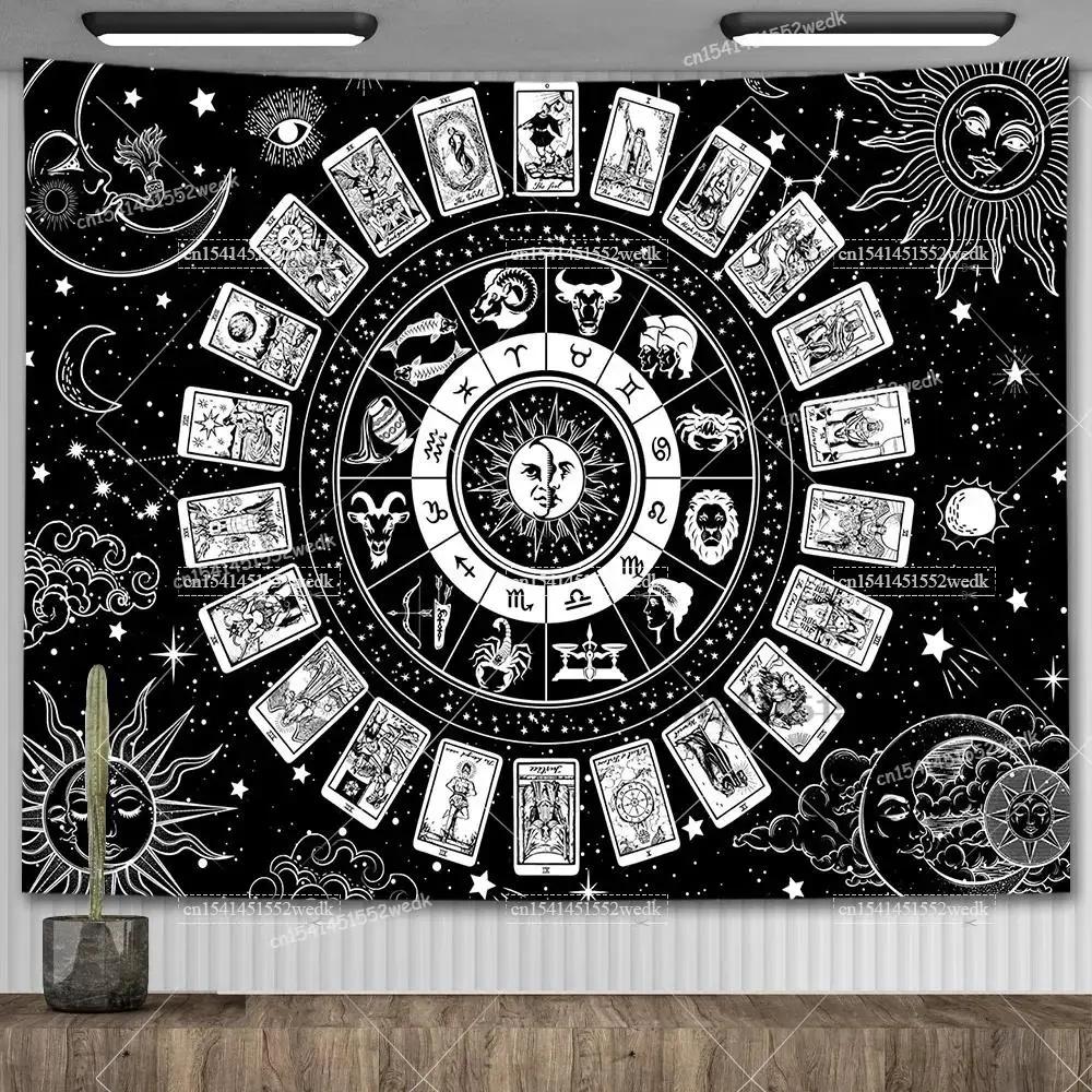 Zodiac Astrology Constellation Tapestry Indie Hippie Sun Moon Tapestry Tarot Astrology Altar Tablecloth Aesthetic Room Decor