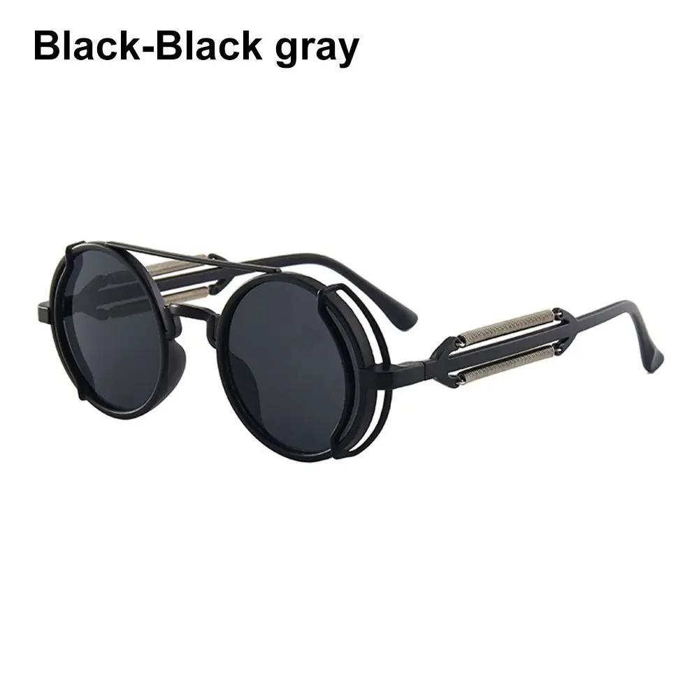 Панк Стимпанк Солнцезащитные Очки Двойные Пружинные Дужки Солнечные Очки Модные Круглые Солнцезащитные Очки Готический Стиль Защита UV400 Очки