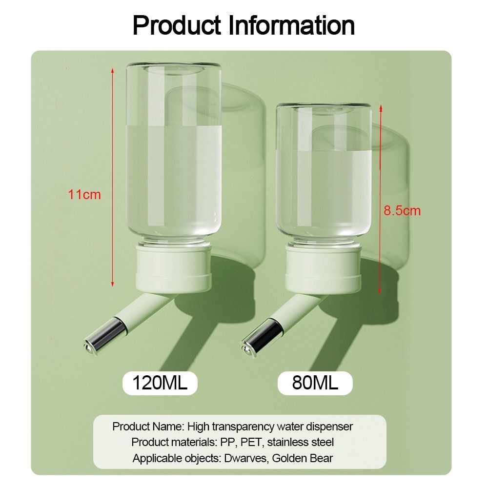 Transparent Hamster Water Dispenser Hanging Design Leakproof Pet Waterer Bead Head Small Animals Drinking Bottle