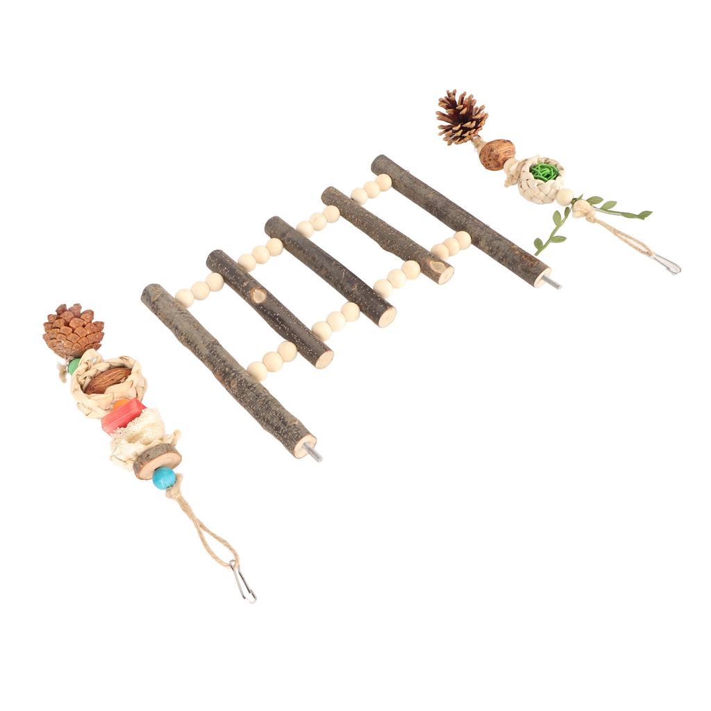 Parrot Hanging Toys Relieve Boredom Interactive Safe Wooden Parrot Hanging Ladder and Chewing Toys