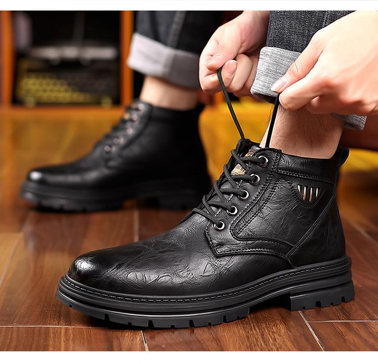 Herren High-Top Winterstiefel aus echtem Leder mit Wollfutter und Samt-Wärme