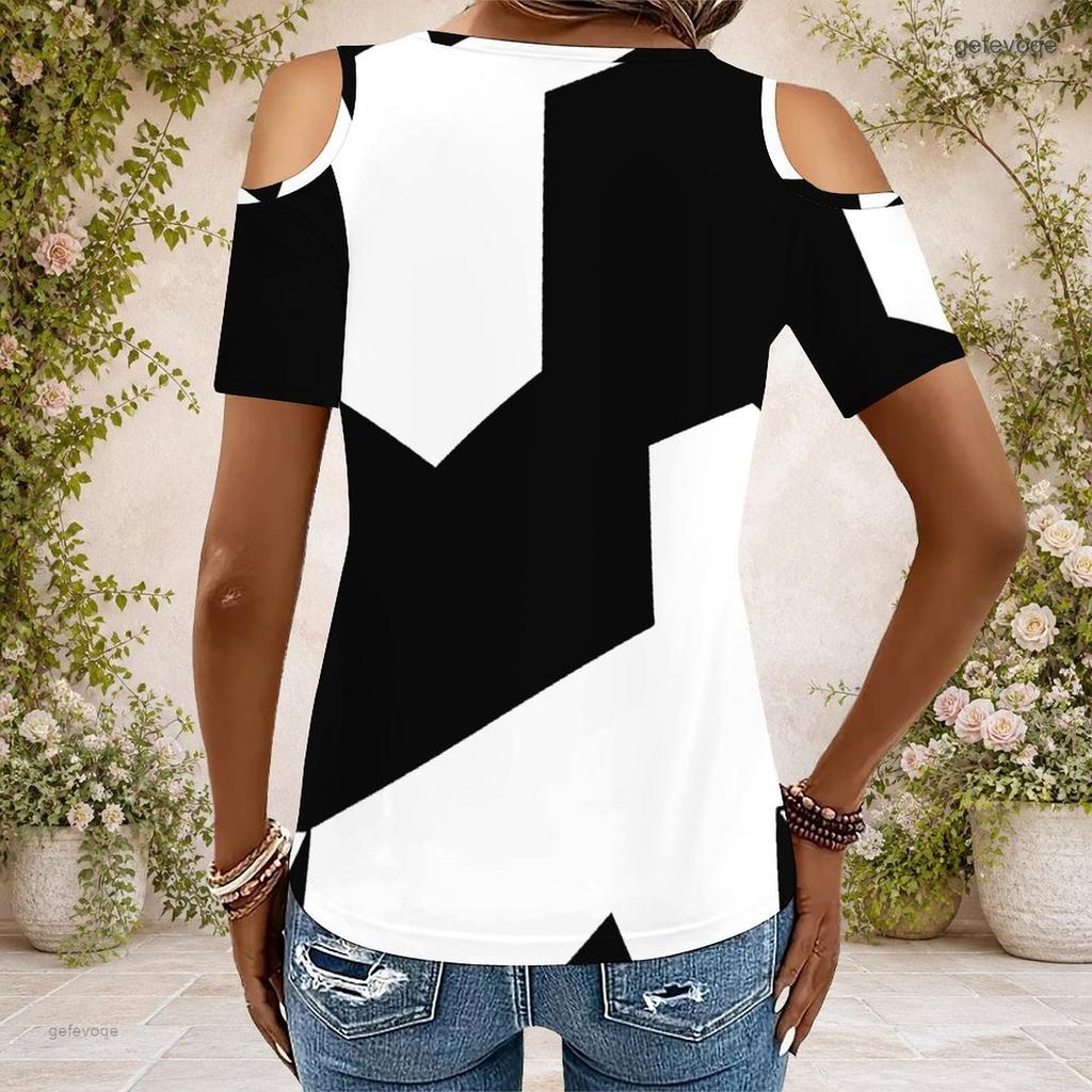 Women Plus Size Keyhole Ring Neck Cold Shoulder Short Sleeve T Shirt Skull Rose Printed Cyan Black