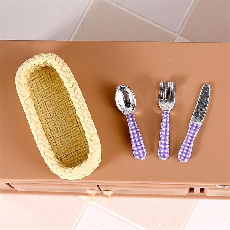 Набір із 3 мініатюрних кухонних іграшок для лялькового будиночка, трисекційний набір виделок і ложок зі сплаву в клітинку, модель, декор для дому, іграшка для гри дітей, прикраси, подарунки