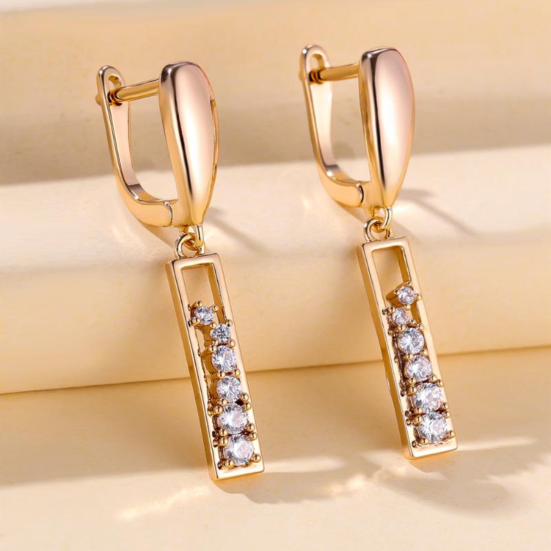 Vintage Rose Gold Color Hollow Square Long Earrings for Women Fashion White Zircon Drop Earrings Party Fine Jewelry