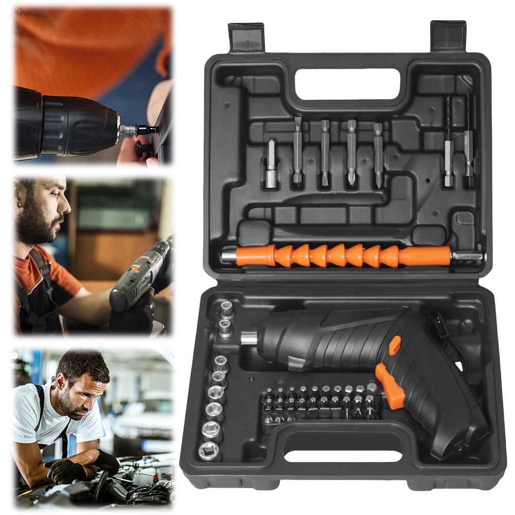 47pcs/set 3.6V Screwdriver Kit Rechargeable Lithium Battery Cordless Electric Screwdriver Drill Kit Folding Home Power Tools