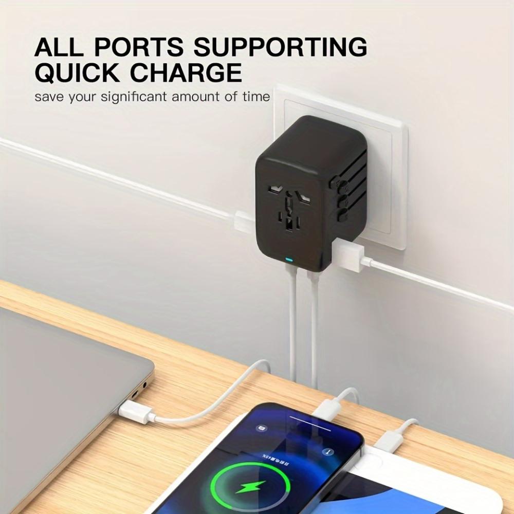 Travel Adapter, 65W Universal Travel Charger for iPhone, Laptop, Type A/C/G/I (US/UK/European Union/Australia)