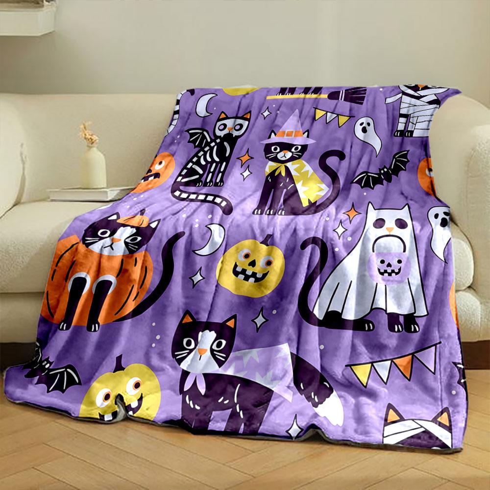 Halloween Cats and Pumpkins Pattern print blanket soft and cozy perfect for the living room bed sofa or a nap,gift