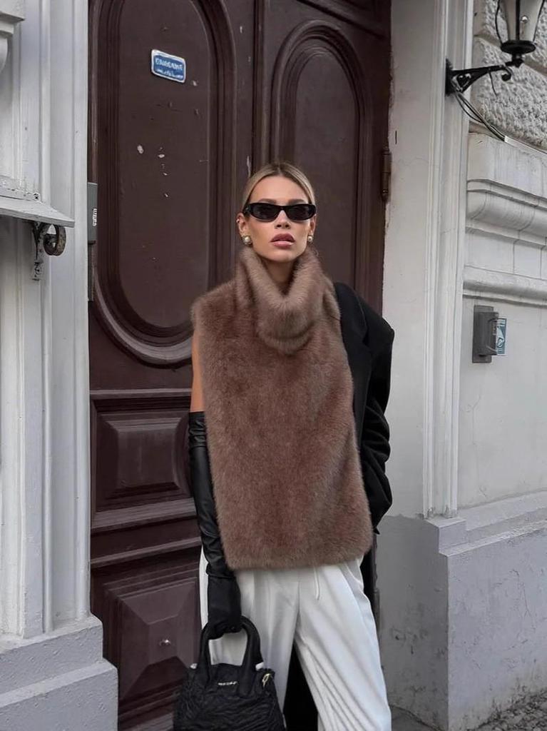 Autumn/Winter Mink Fur High Collar Sleeveless Vest Shawl