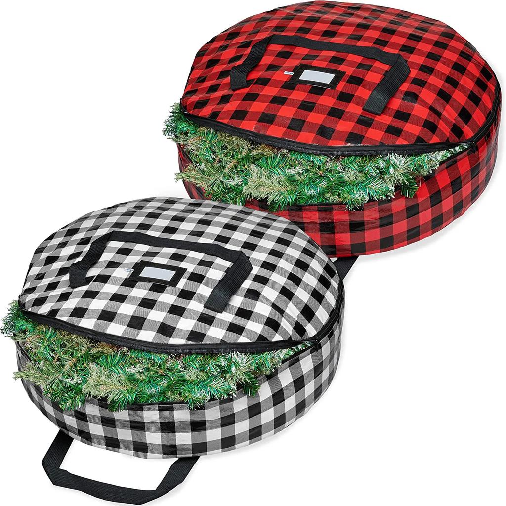 Christmas Wreath Storage Bag Foldable Christmas Tree Storage Bag Double Handle Wreath Container Family Holiday Storage Tool