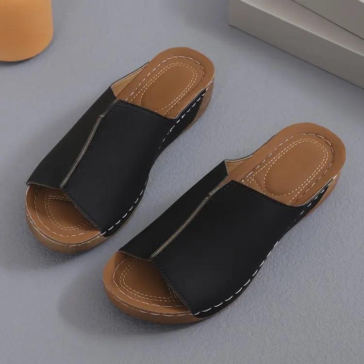 Mode Klassieke Retro Dames Sandalen 2024 Zomer Peep Toe Casual Outdoor Slippers Comfortabele Sleehak Romeinse Dames Schoenen Sandalias De Mujer