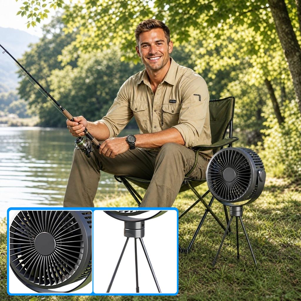 Ventilateur Portable Rechargeable avec Longue Autonomie pour la Pêche et la Randonnée en Plein Air