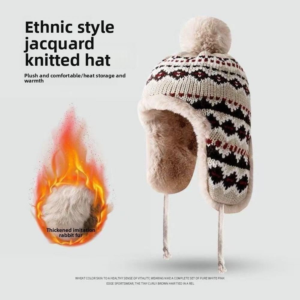 New Pompom Warm Hat Warm Windproof Pullover Cap Coldproof Beanie Hat for Outdoor Cycling Skiing