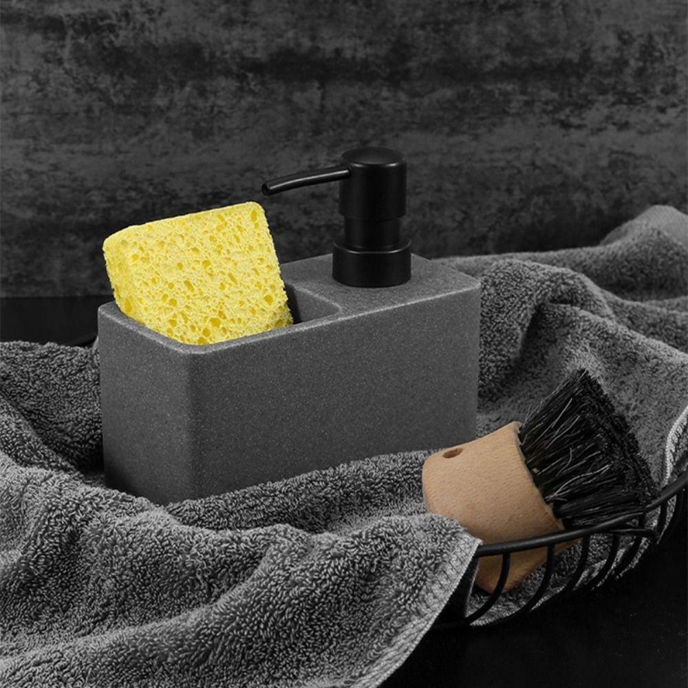 2 in 1 Hand Soap Dispenser Imitation Marble Pump Bottle Organization Sponge Holder Toilet