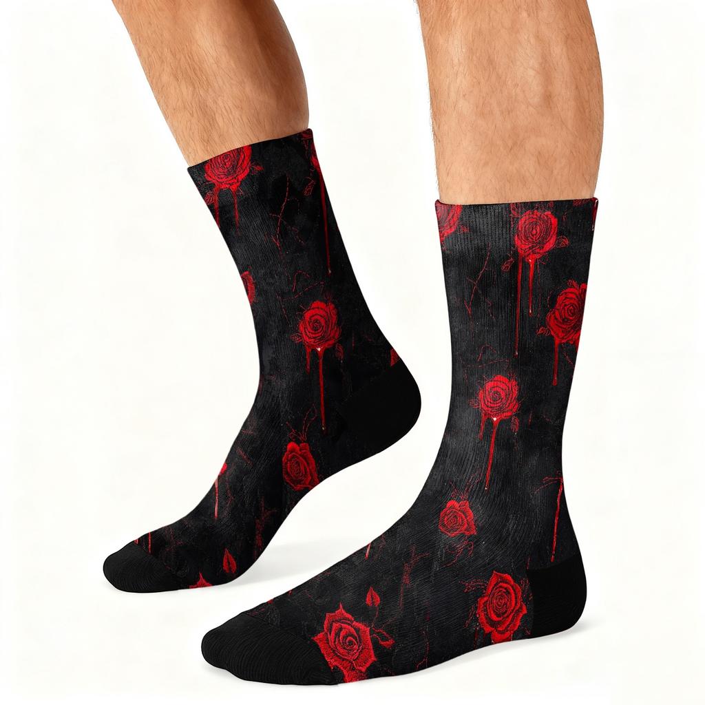 Unisex Crew Socks Breathable Comfortable Fit Mid Calf Socks Halloween Themed Printed Socks with Rose Pattern for Everyday Wear