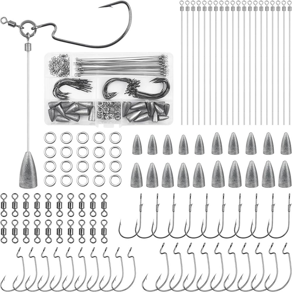 

Набор для оснастки Punch Shot 110 шт. Флиппинговые рыболовные крючки Вертлюги Заводные кольца Стальной поводок Пулевидные грузила Оснастка для дроп-шота Инструменты для изготовления приманок