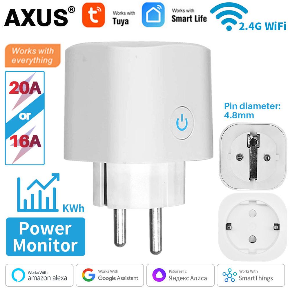 

Розетка AXUS Tuya art WIFI 16A/20A, вилка европейского стандарта с функцией мониторинга времени, электронная розетка для дома, Alexa Google