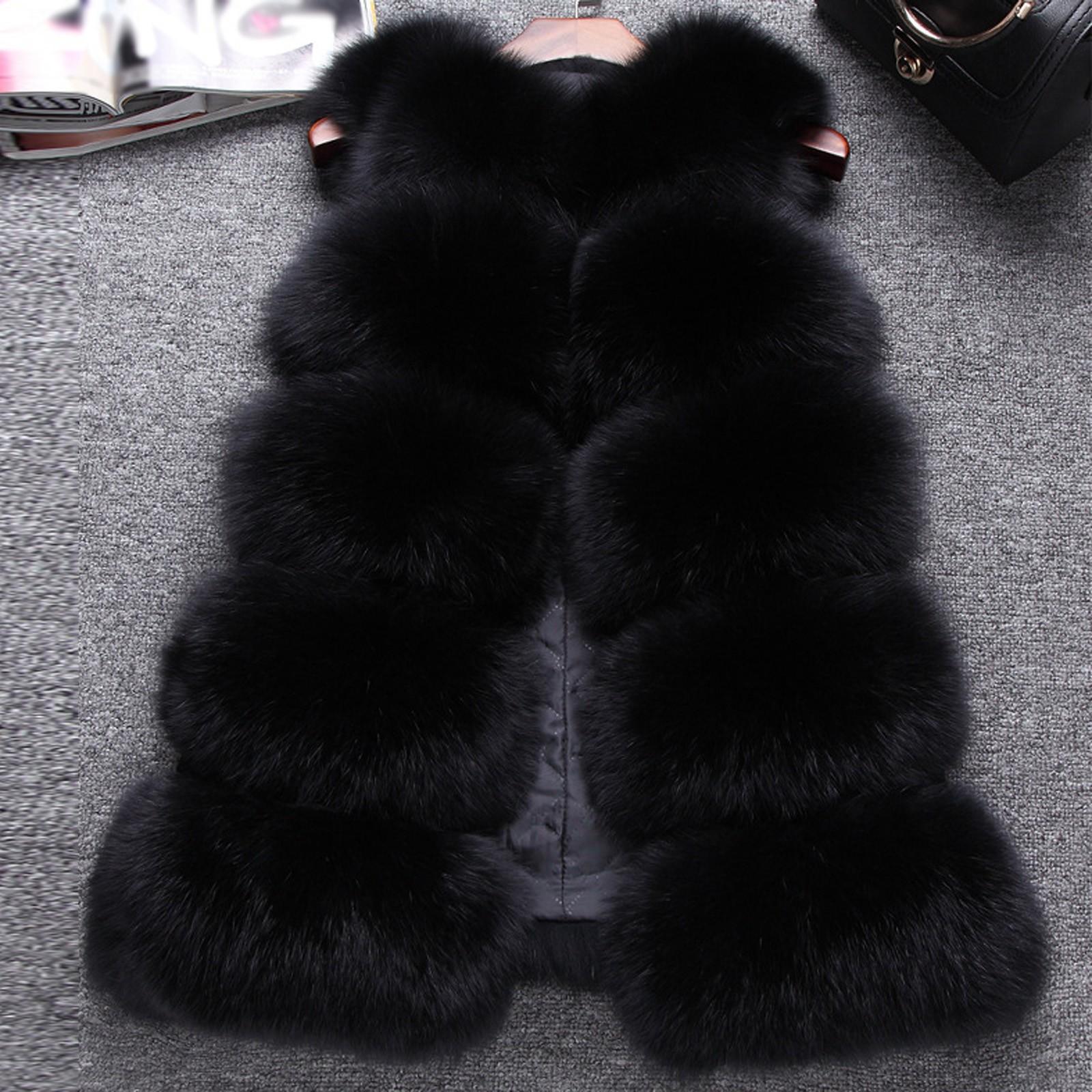 

Women s Casual Medium Length Vest Cardigan Furry Coat XXL чорний