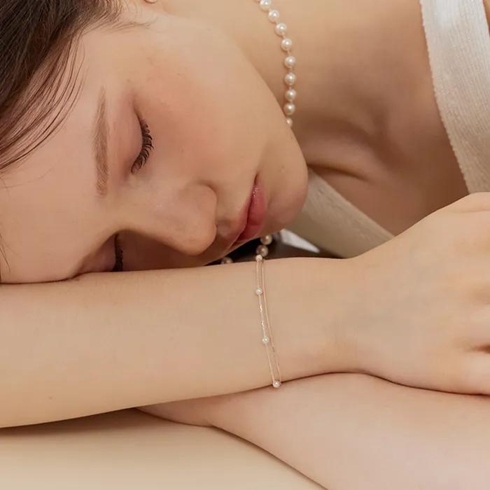 _Pearl shine chain layered bracelet
