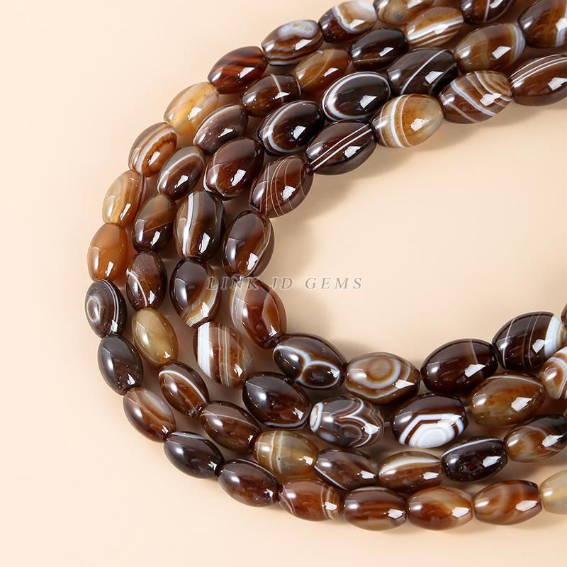 8/10mm Coffee Striped Agate Rice and Drum Beads for DIY Bracelet Jewelry Crafting.