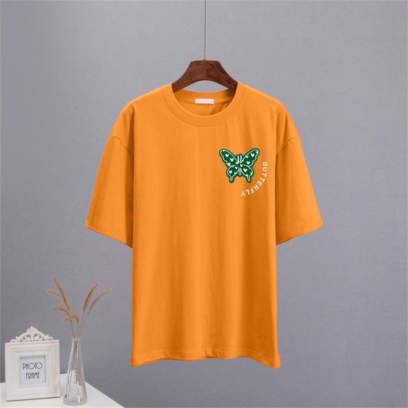 Shellsuning Sommer Baumwolle O Neck T Shirts Frauen Schöne Schmetterling Kurzarm 3D Brief Drucken Tees Lose Weiche Grundlegende Weibliche tops