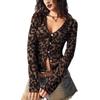 V Neck Leopard Print Long Sleeve Slim Fit Button Cardigan