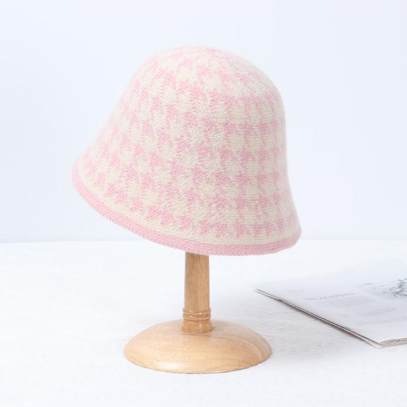 

Женская шляпа-рыбак Осень и Зима Модная Повседневная Шляпа-рыбак с птичьей клеткой и черно-белой клеткой Вязаная шляпа-рыбак розовый