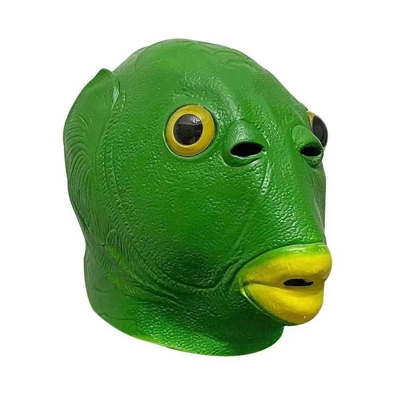 1pc Green Fish Head Funny Cosplay Half Fishman Mask,Funny Mask,Animal Mask,HeadgearDisguise Cosplay,Green Head Monster for party