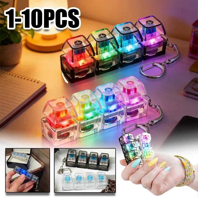 LED Keyboard Keychain Squeeze Toys 4 Keys Keyboard Keycaps Relieve Stress Toy Party Stress Relief Keyboard Cap for Adult