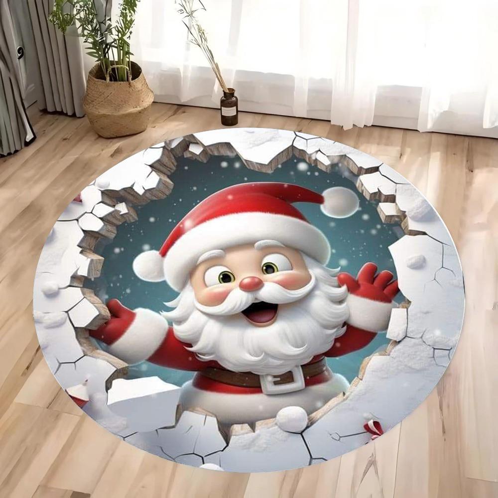 Christmas Decoration Anti Slip Carpet Santa Claus Pattern Circular Carpet Christmas Decoration Anti Slip Carpet Home Decoration