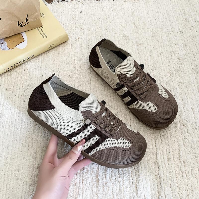 

Весенние повседневные туфли из сетчатой ткани для женщин, большого размера, с круглым носком, дышащие и удобные, с одной педалью, женские туфли 41 темно-коричневого