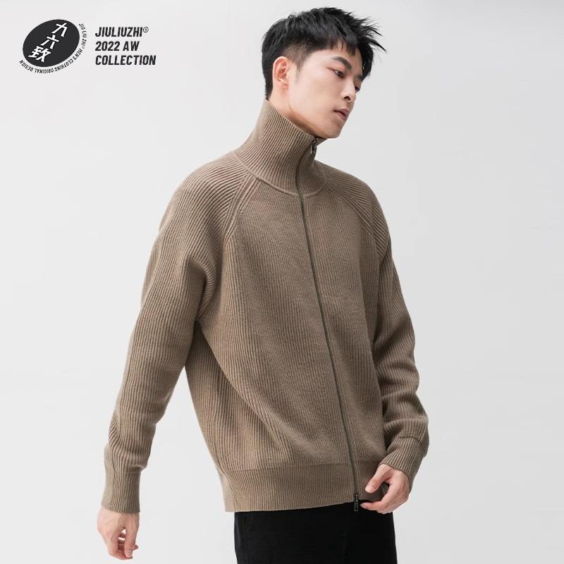 

Men s High Neck Zipper Knit Cardigan - Versatile Solid Color Sweater for Autumn and Winter Large