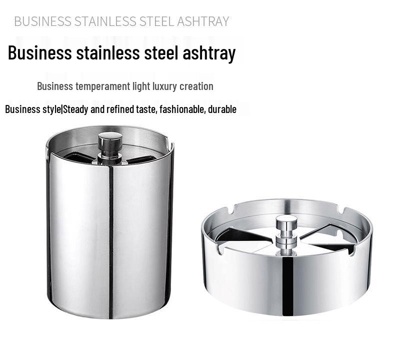 Seiko Stainless Steel Ashtray with Lid - Creative, Thickened Design for Home, Car, or Cafe Use