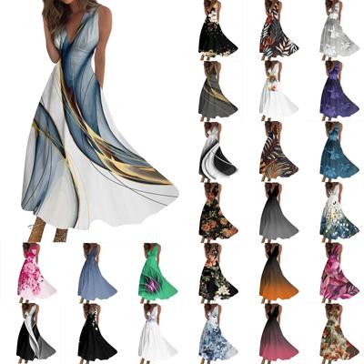 Women's Long Dress Maxi Dress Casual Dress Swing Dress A Line Dress  Fashion Streetwear Outdoor Date Print Sleeveless V Neck Dress