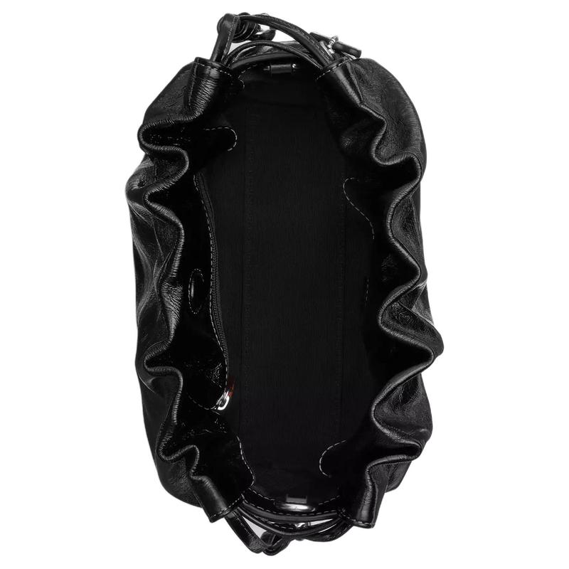 Coach Faye 22 Drawstring Closure Shiny Wrinkled Leather Shoulder Bag Small Women's Black