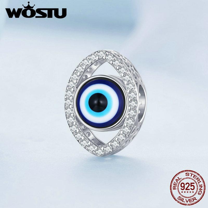 WOSTU 925 Sterling Silver Blue Evil Eye Charms Fatima's hand Beads Fit Original Bracelet DIY Necklace Jewelry Make New Year Gift
