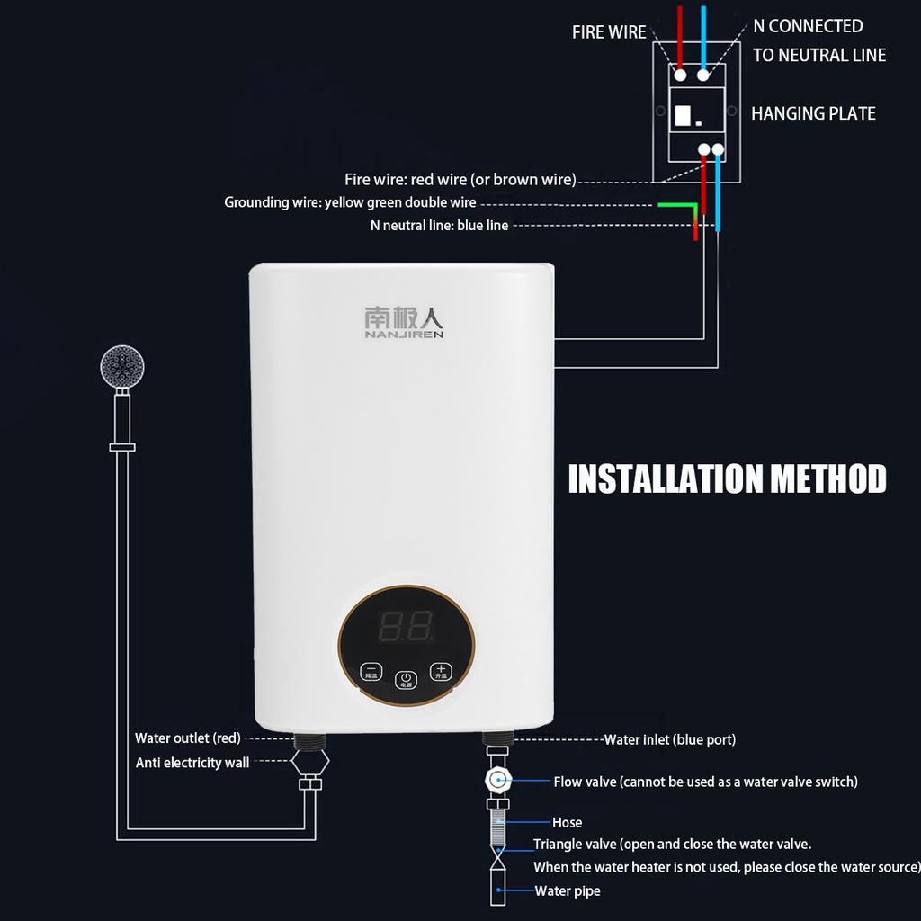 220V IPX4 Waterproof Instant Electric Water Heater Home Intelligent Constant Temperature and Rapid Heating Small Shower Bath Machine 6000W
