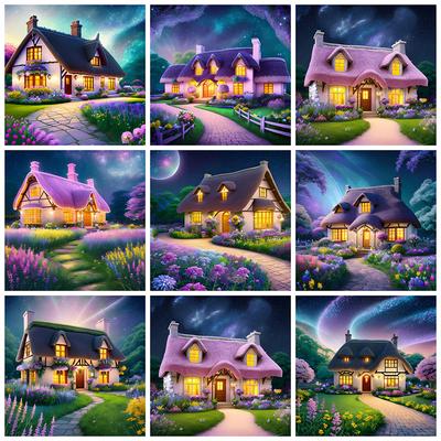 Diamantstickerei Haus Kreuzstichsets Blumenmalerei Landschaft Voll Quadratisch Rund Mosaik Gartendekor Für Zuhause