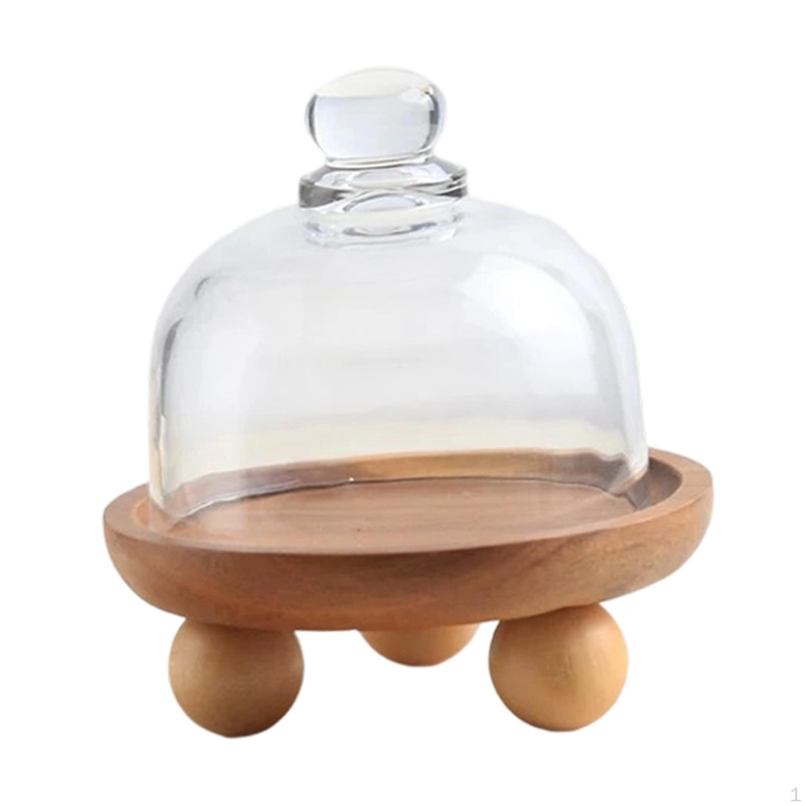 

Cake Stand with Glass Cover, Wooden Serving Plate, Dessert Board, Multifunctional And 11.5cmx10.5cm