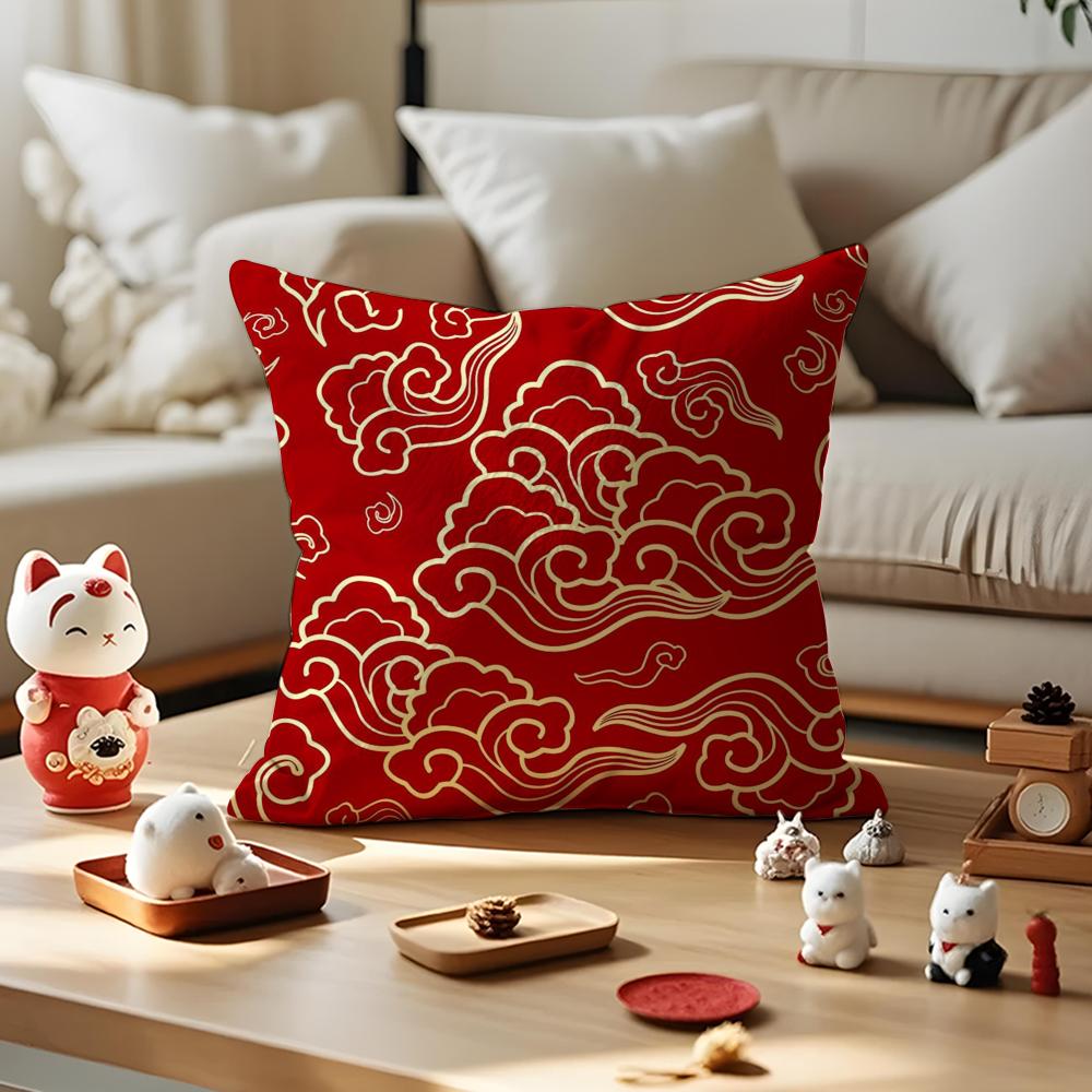 Chinese Cloud Pattern Cushion Cover Anti-dustmite Pillowcase Invisible Zipper Silky Short Plush Sofa Cushion Cover