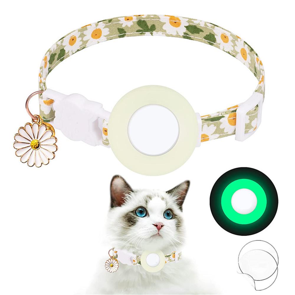 

Breakaway Cat AirTag Holder Daisy Collar Adjustable Kitten Collar Cat Collar WithBell Pet Air Tag Case зелёный