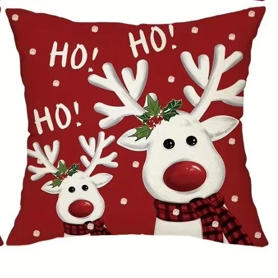 Red Christmas Snowman & Deer Pillow Covers Sofa Decorative Home Double-sided Print Square Pillow Living Room Pillowcase Gift