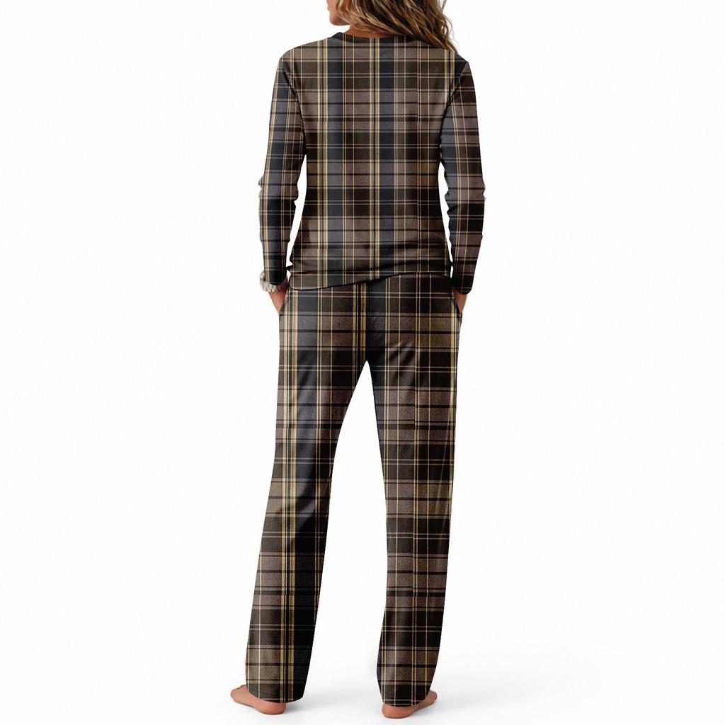Conjunto de pijama casual para mujer con manga larga, cuello redondo, cordón y pierna ancha para dormir